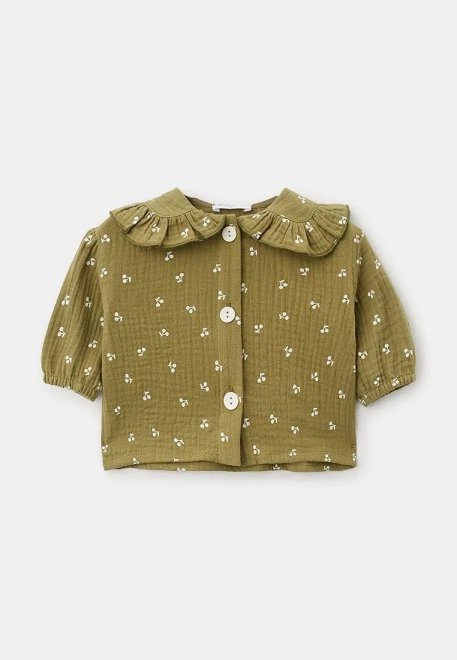 Блузка на пуговицах с круглым воротником из муслина с принтом вишенки