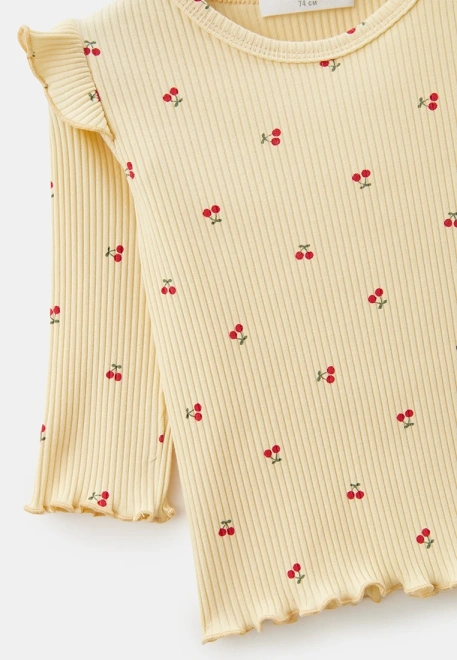 Комплект из лонгслива и брюк из ткани в рубчик с принтом вишенки