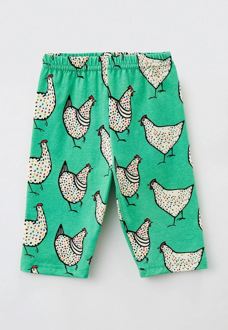 Велосипедки зеленые с принтом цветные курочки