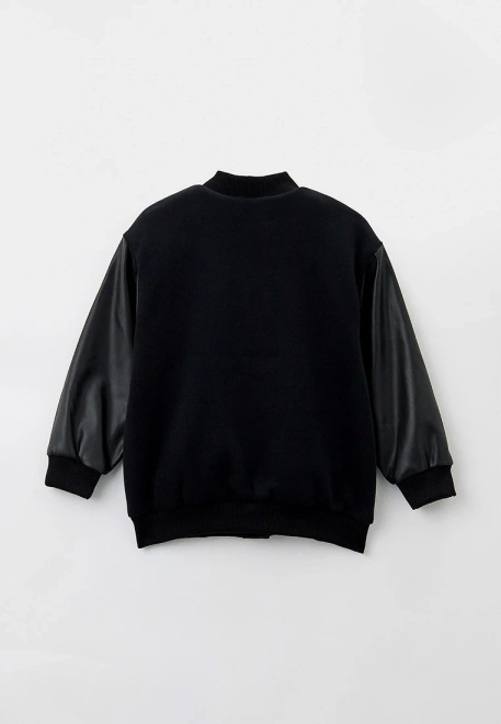 Бомбер оверсайз с кожаными  рукавами черный