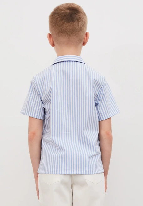 Рубашка с короткими рукавами из хлопка в голубую полоску