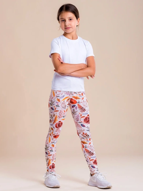 Леггинсы с гранатом и цветами в молочном окрасе