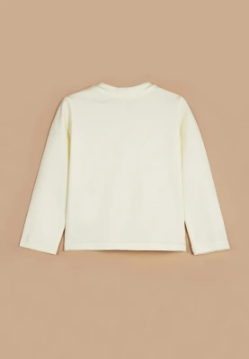 Лонгслив трикотажной ткани молочного цвета с принтом динозавр