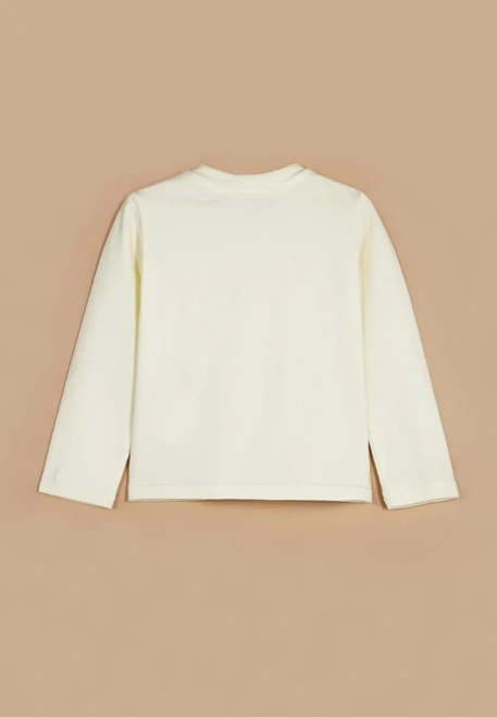 Лонгслив трикотажной ткани молочного цвета с принтом динозавр