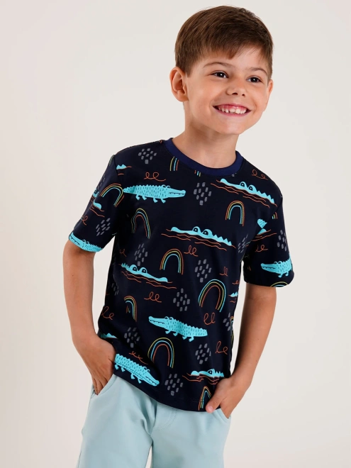 Футболка из тонкого хлопка с ярким принтом крокодилы