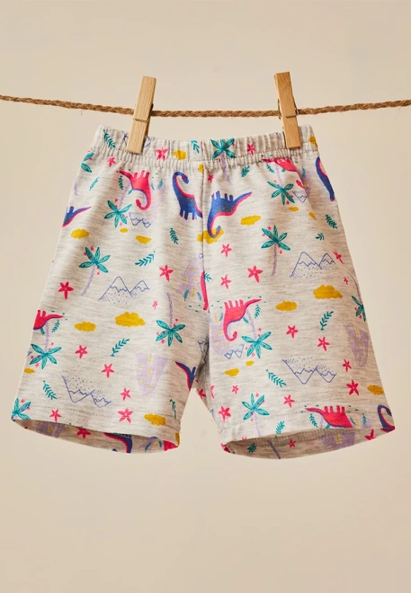 Шорты укороченные из трикотажной ткани с принтом яркие динозаврики