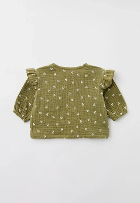 Блузка для малышей Бранда белые вишенки на оливковом (зеленый)