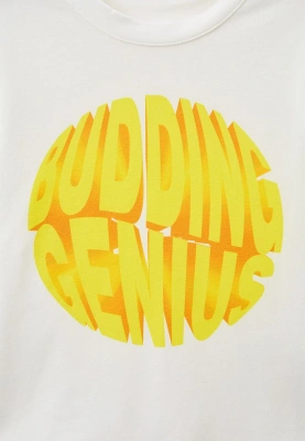 Лонгслив молочный с яркой желтой надписью