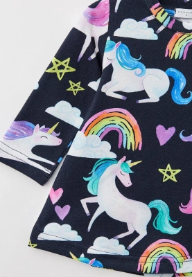 Платье для малышей с длинными рукавами и принтом из ткани с принтом единороги