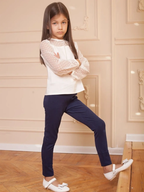 Блузка из рубашечной ткани с рукавами из сетки в горошек