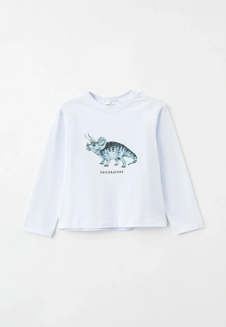 Лонгслив белый с принтом динозавр и надписью TRICERATOPS 