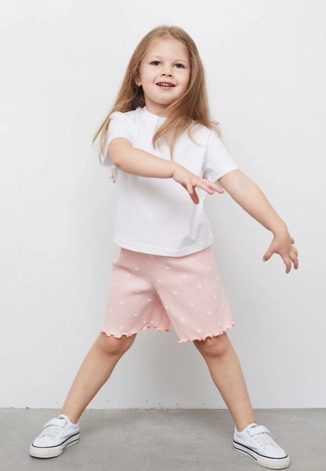 Шорты из трикотажа в рубчик с принтом ромашки