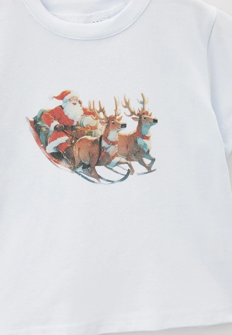Футболка белая с принтом Санта и олени