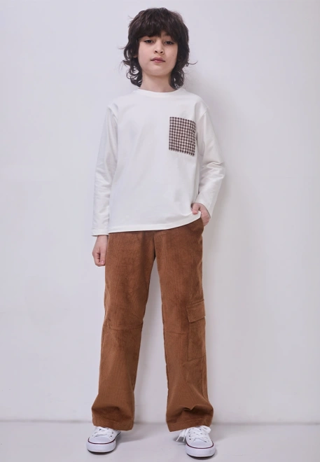 Лонгслив Джаспер в молочном цвете с карманом в клетку