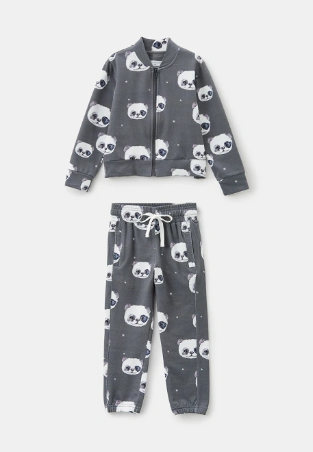 Костюм бомбер и брюки с принтом "Панда"