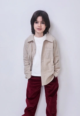 Рубашка из теплого хлопка в серо-бежевом цвете