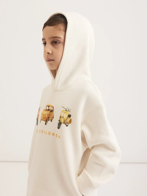 Толстовка с капюшоном из утепленной ткани с рисунком машинка и мопеды