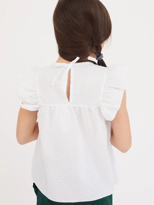 Блузка летняя с рукавами-крылышками из текстурного хлопка