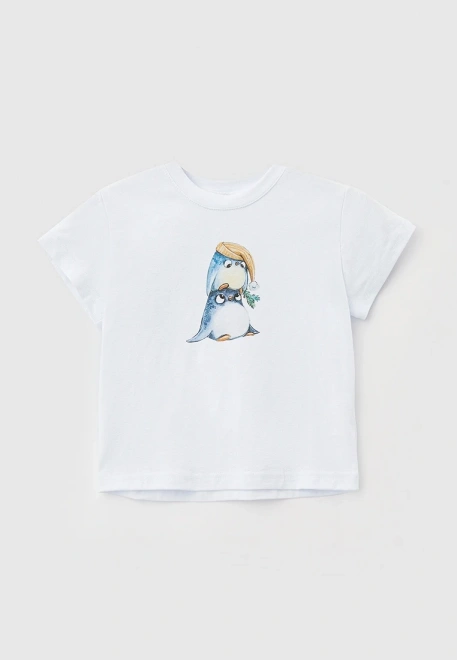Футболка белая с рисунком пингвины в шапке 