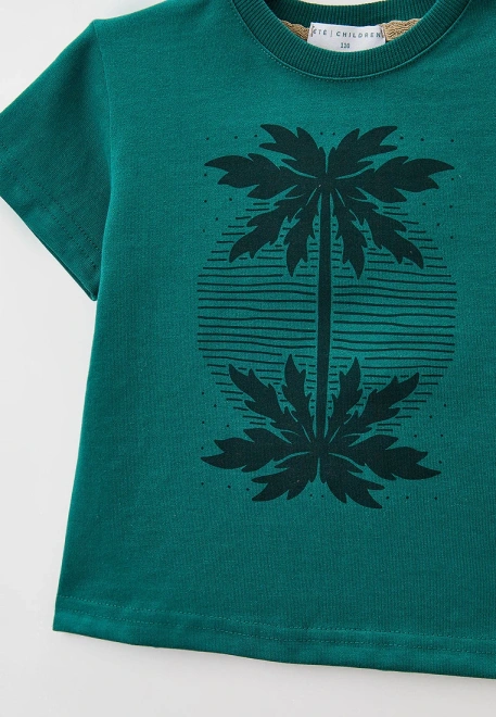 Футболка из плотного хлопка с пальмами в темно-зеленом цвете