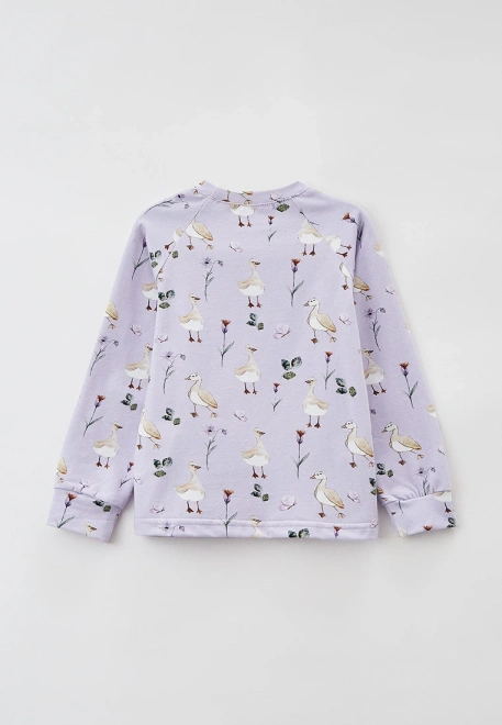 Пижама трикотажная бледно-сиреневого цвета с брюками и принтом гуси