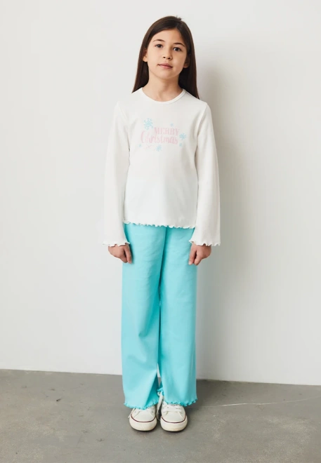 Пижама со свободными брюками и лонсливом с печатным рисунком Merry Christmas