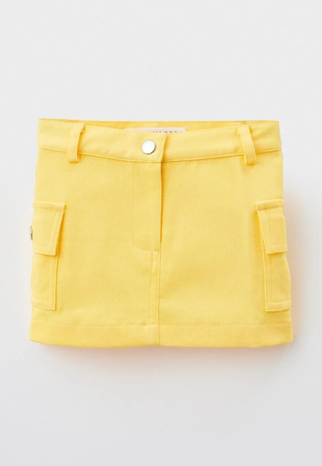 Юбка мини из ярко-желтого денима с накладными карманами 