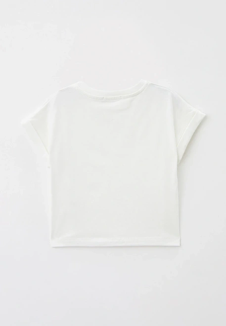 Футболка прямого кроя молочного цвета с карманом из прошвы