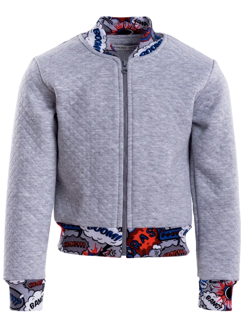 Бомбер из стеганной трикотажной ткани с цвете серый меланж