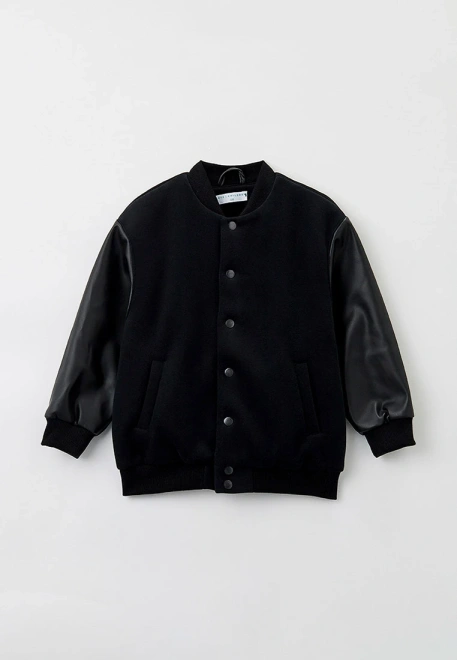 Бомбер оверсайз с кожаными  рукавами черный