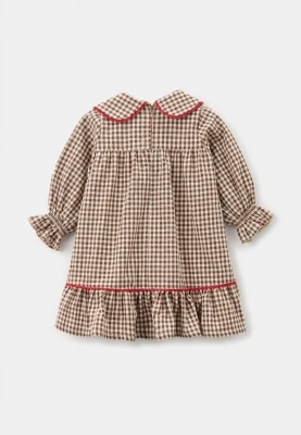 Платье Мия из хлопка коричневого цвета в белую клетку
