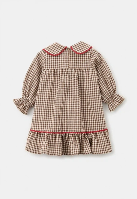Платье Мия из хлопка коричневого цвета в белую клетку