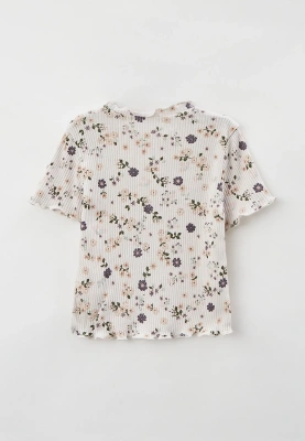 Футболка из ткани в рубчик в цветочек
