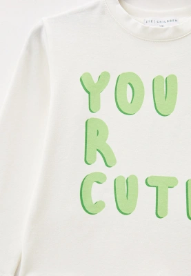 Лонгслив молочный с надписью YOU R CUTE  в салатовом цвете