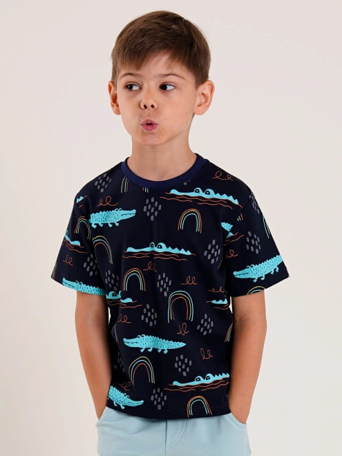 Футболка из тонкого хлопка с ярким принтом крокодилы