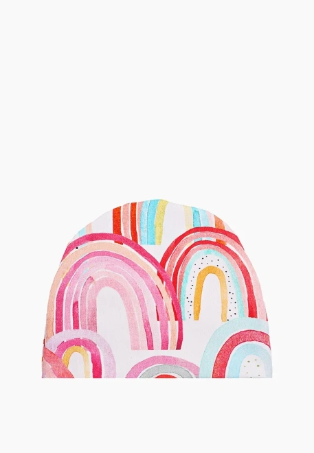 Шапка трикотажная с принтом розовая радуга