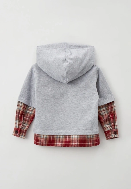 Худи  из футера в цвете серый меланж комбинированный с клеткой