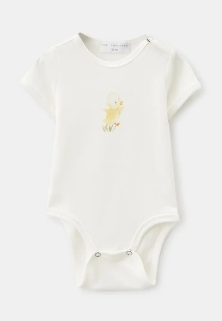 Боди из хлопк для малышей с принтом уточка со скорлупой на голове