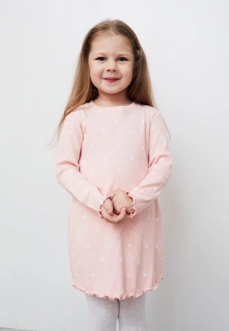 Платье с длинными рукавами из трикотажа в рубчик с принтом ромашки