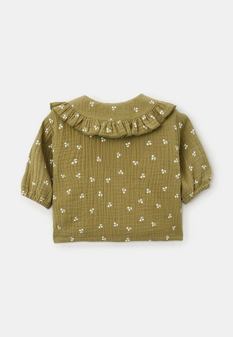 Блузка на пуговицах с круглым воротником из муслина с принтом вишенки