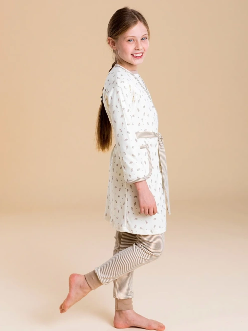 Халат из мягкого хлопкового трикотажа с принтом листочки