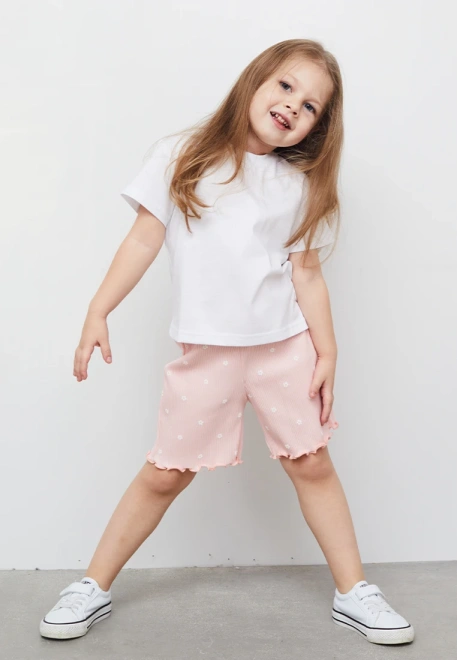 Шорты из трикотажа в рубчик с принтом ромашки