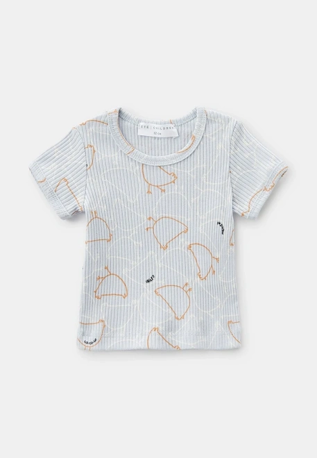 Футболка из трикотажа в рубчик с принтом курочки