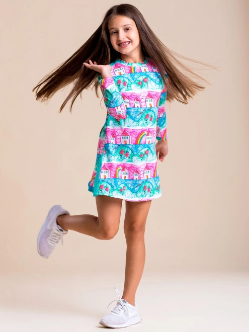 Платье мини из тонкого трикотажа с ярким принтом 