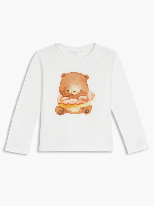 Лонгслив из хлопка с принтом медвежонок в пончике