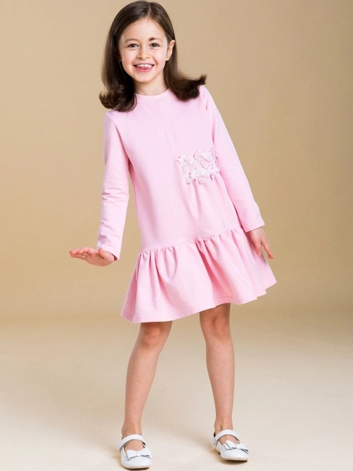 Платье свободное из футера с кружевом