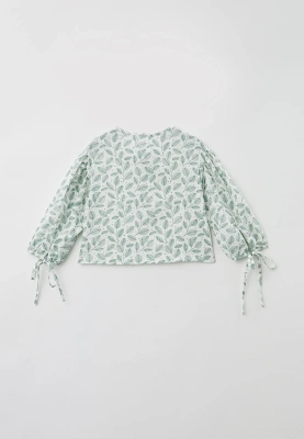 Блузка из тонкого хлопка свободного кроя с принтом листики 