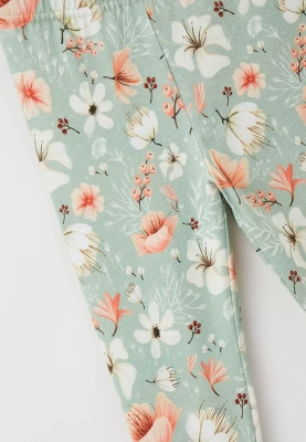 Леггинсы из тонкого трикотажа оливкового цвета с цветочным принтом