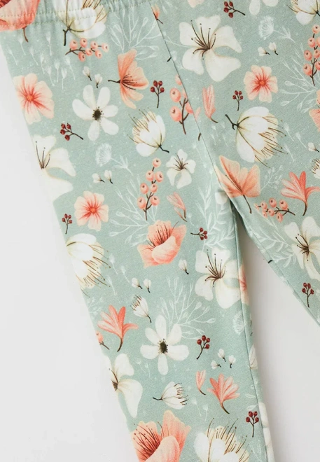 Леггинсы из тонкого трикотажа оливкового цвета с цветочным принтом