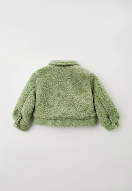 Куртка укороченная из эко-меха зеленого цвета